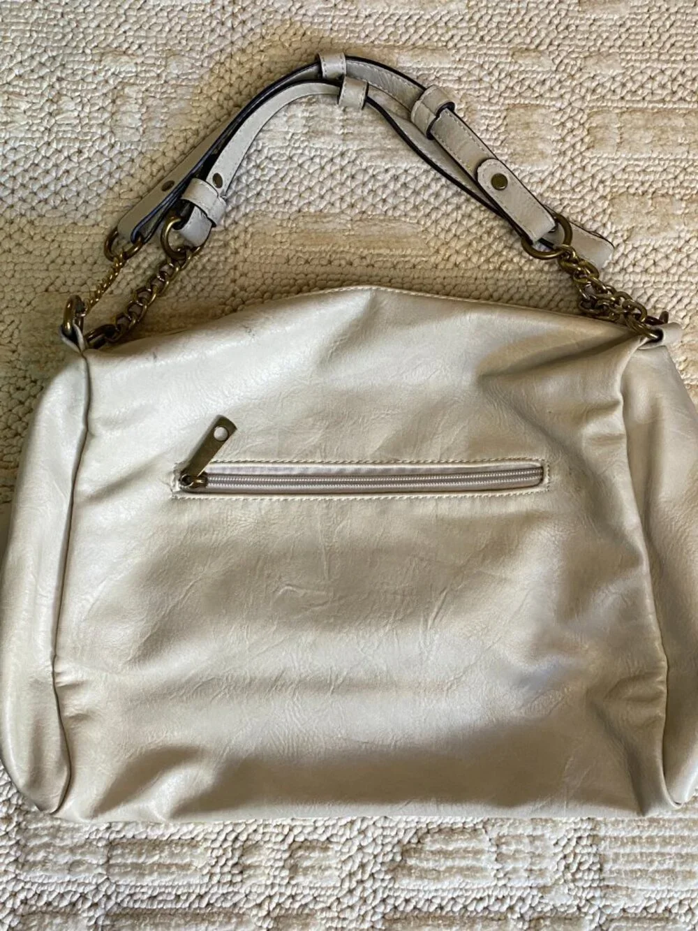 Ivory Studded Hobo Shoulder Bag – Gold Hardware